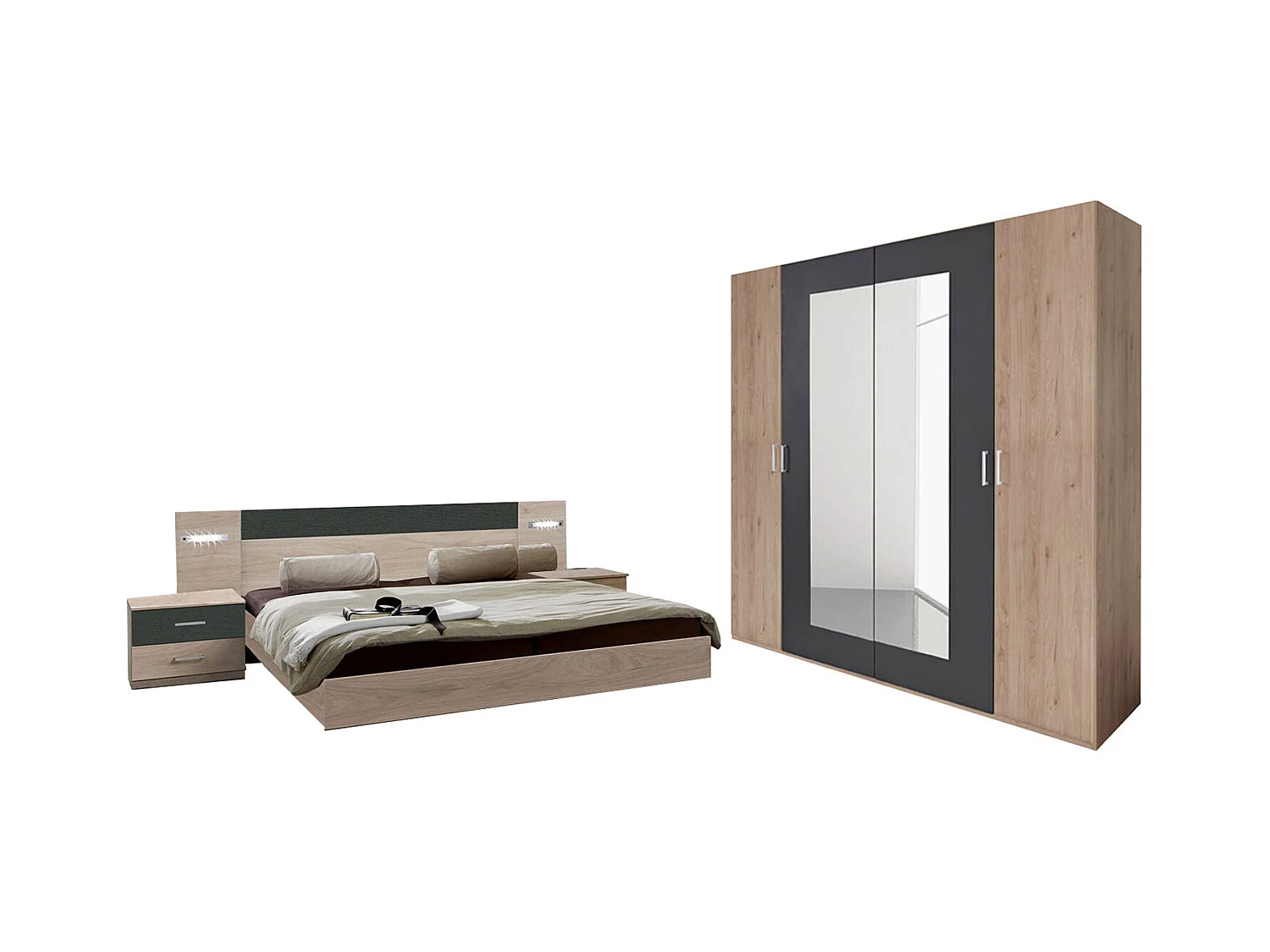 SCHLAFZIMMER SET  4- teilig  Angie Hickory Eiche / graphit 509 / 210 / 210cm