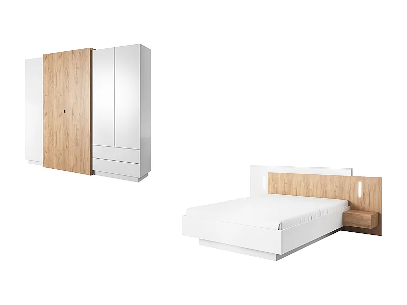 SCHLAFZIMMER-SET 3D weiß / gold craft oak 2-teilig