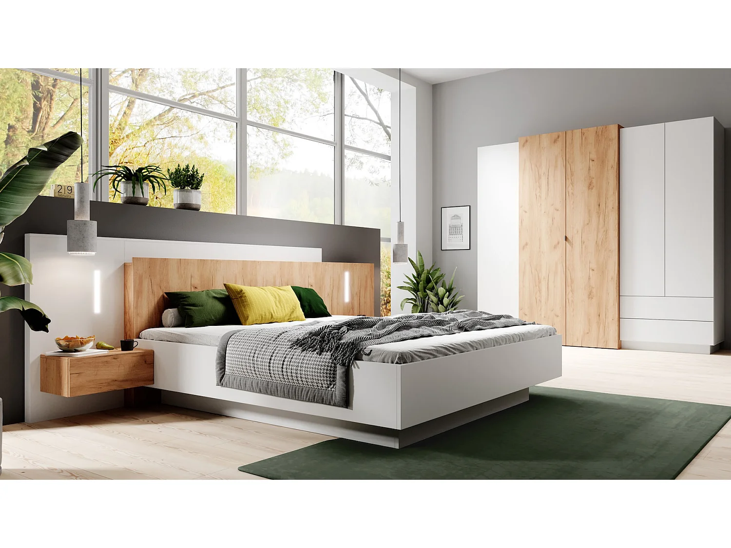 SCHLAFZIMMER-SET 3D weiß / gold craft oak 2-teilig