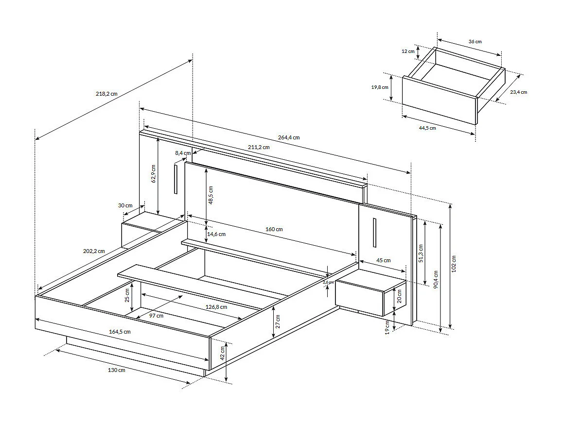 SCHLAFZIMMER-SET 3D weiß / gold craft oak 2-teilig