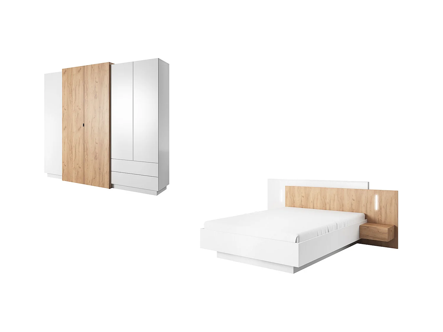 SCHLAFZIMMER-SET 3D weiß / gold craft oak 2-teilig