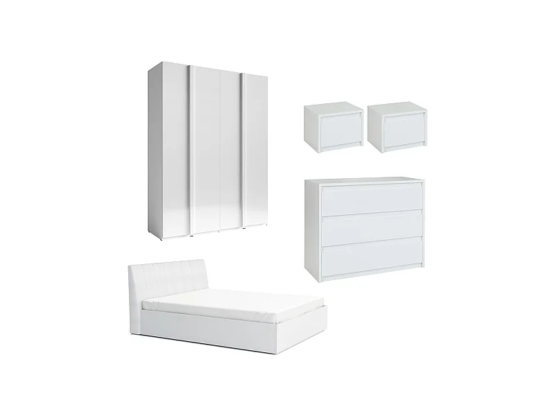 SCHLAFZIMMER-SET Italia Weiß matt / weiß hochglanz 5-teilig