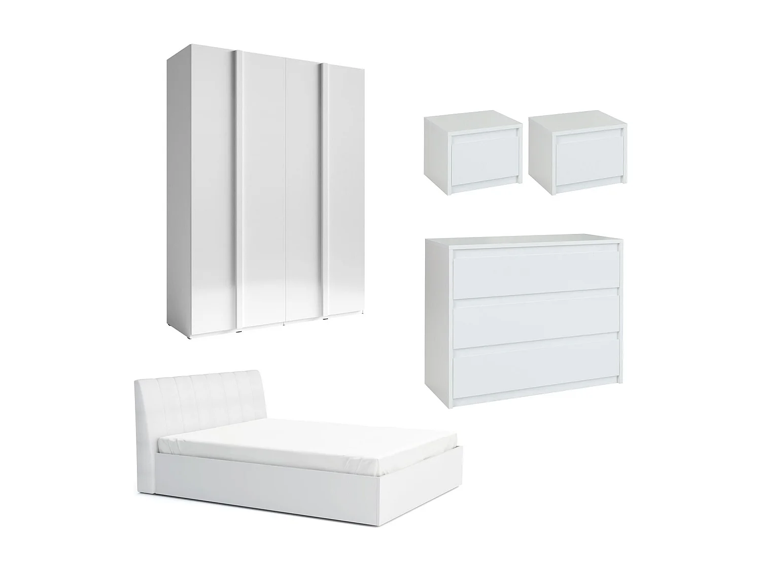 SCHLAFZIMMER-SET Italia Weiß matt / weiß hochglanz 5-teilig