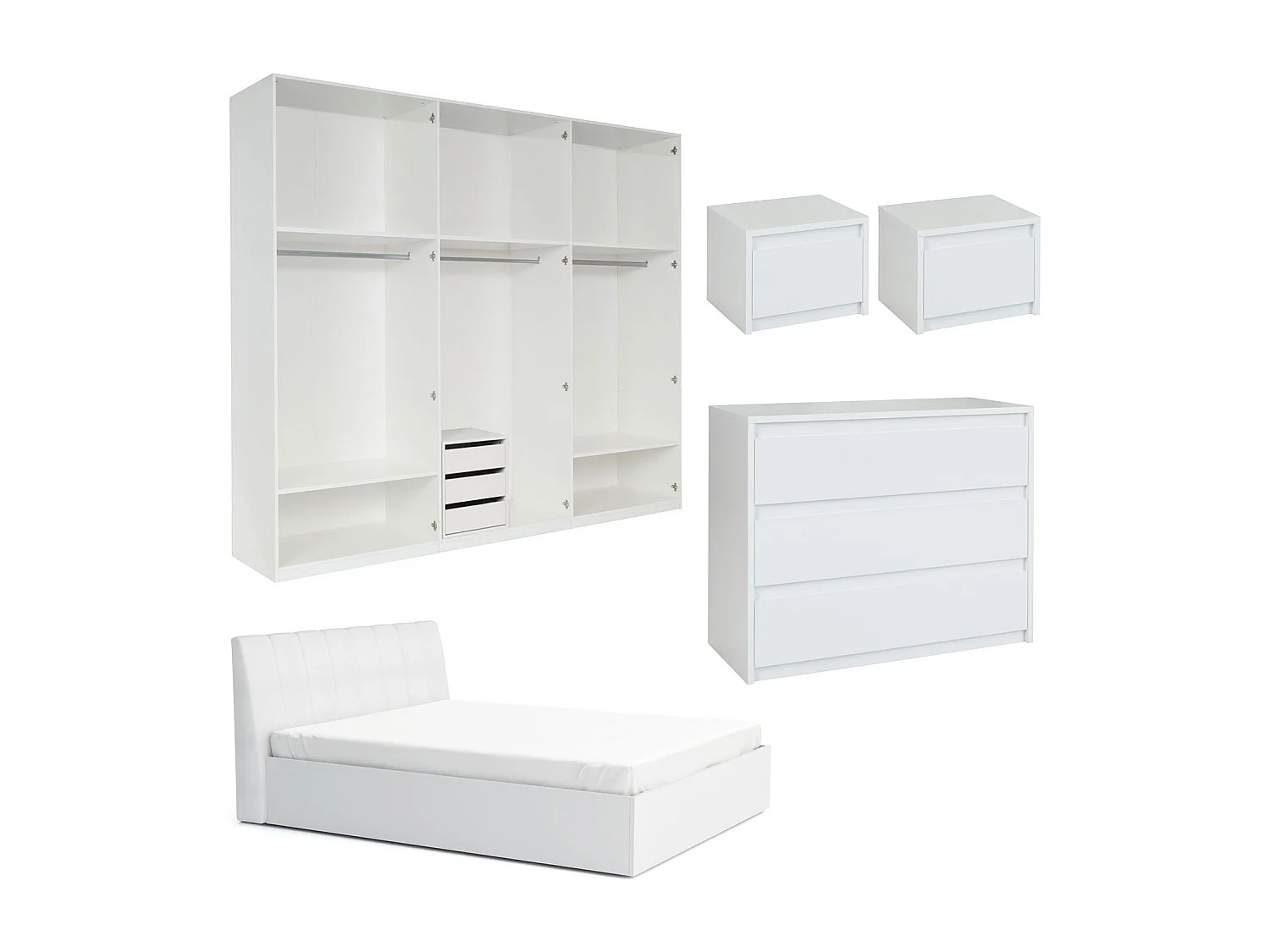 SCHLAFZIMMER-SET Italia Weiß matt / weiß hochglanz 5-teilig