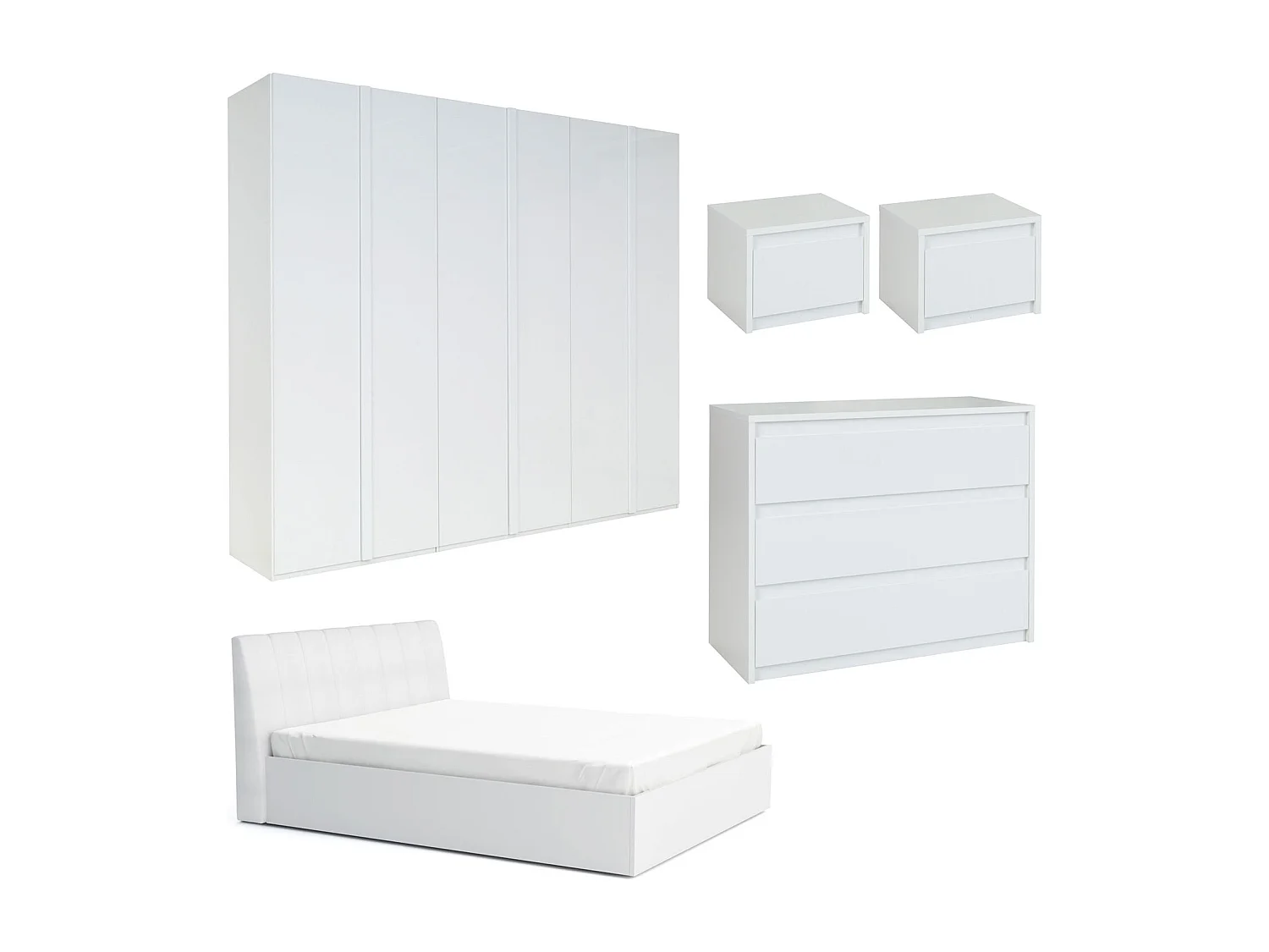 SCHLAFZIMMER-SET Italia Weiß matt / weiß hochglanz 5-teilig