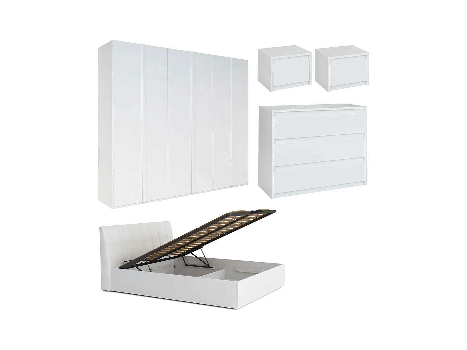 SCHLAFZIMMER-SET Italia Weiß matt / weiß hochglanz 6-teilig