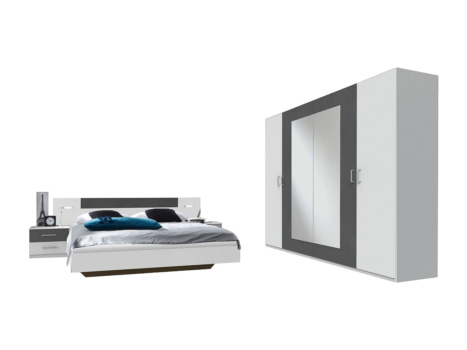 SCHLAFZIMMER SET 4- teilig  Angie weiß / graphit 509 / 210 / 210cm