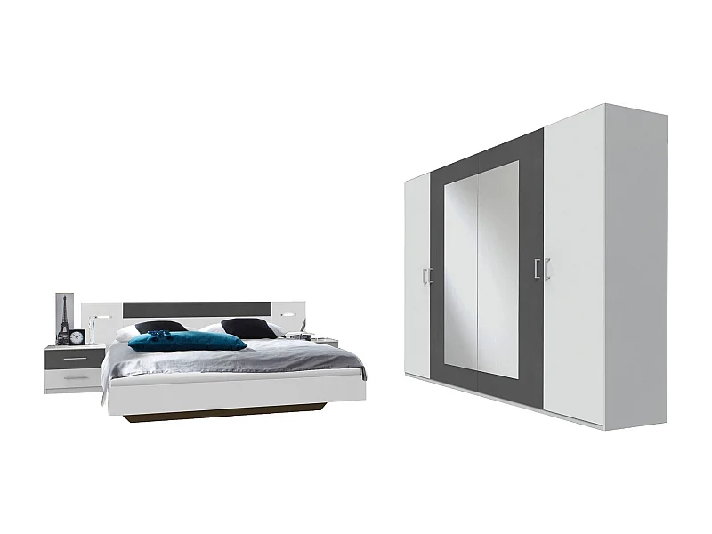 SCHLAFZIMMER SET 4- teilig  Angie weiß / graphit 509 / 210 / 210cm