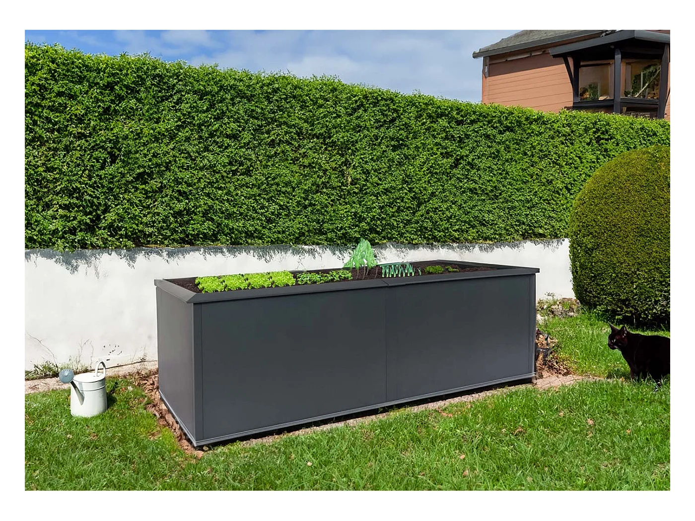 Fioriera aiuola rialzata piante con bordo anti chiocciola MCW-N24 ferro verniciato a polvere 78x250x90cm antracite