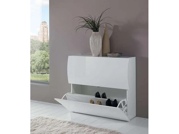 Meuble chaussures 2 placard 16 Paires de chaussures design blanc brillant Onda S