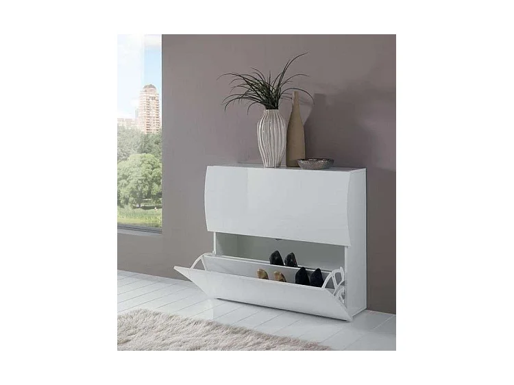 Zapatero 2 puertas de solapa 16 pares de zapatos diseño blanco brillante Onda S