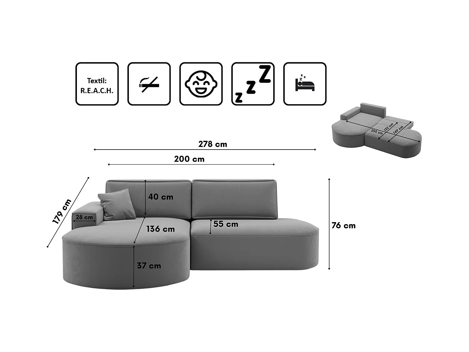Canapé d'angle Modena Pro - confort et style dans un design moderne tissu Salvador Anthracite Gauche