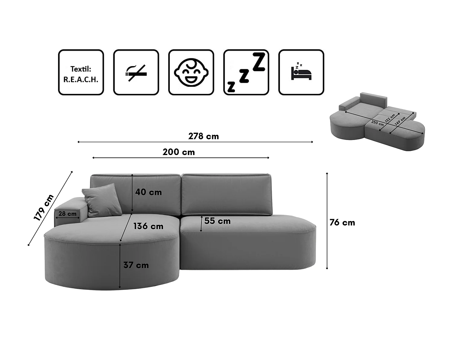 Canapé d'angle Modena Pro - confort et style dans un design moderne tissu Salvador Anthracite Gauche