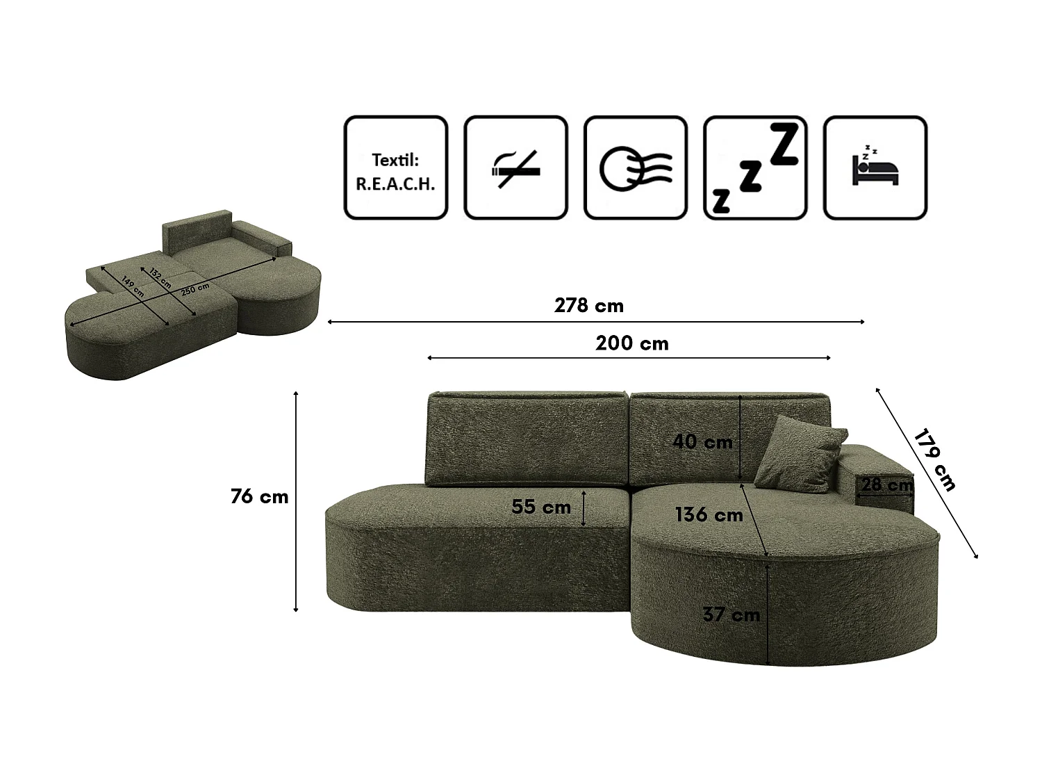 Canapé d'angle Modena Pro - confort et style dans un design moderne tissu Arena Green Right