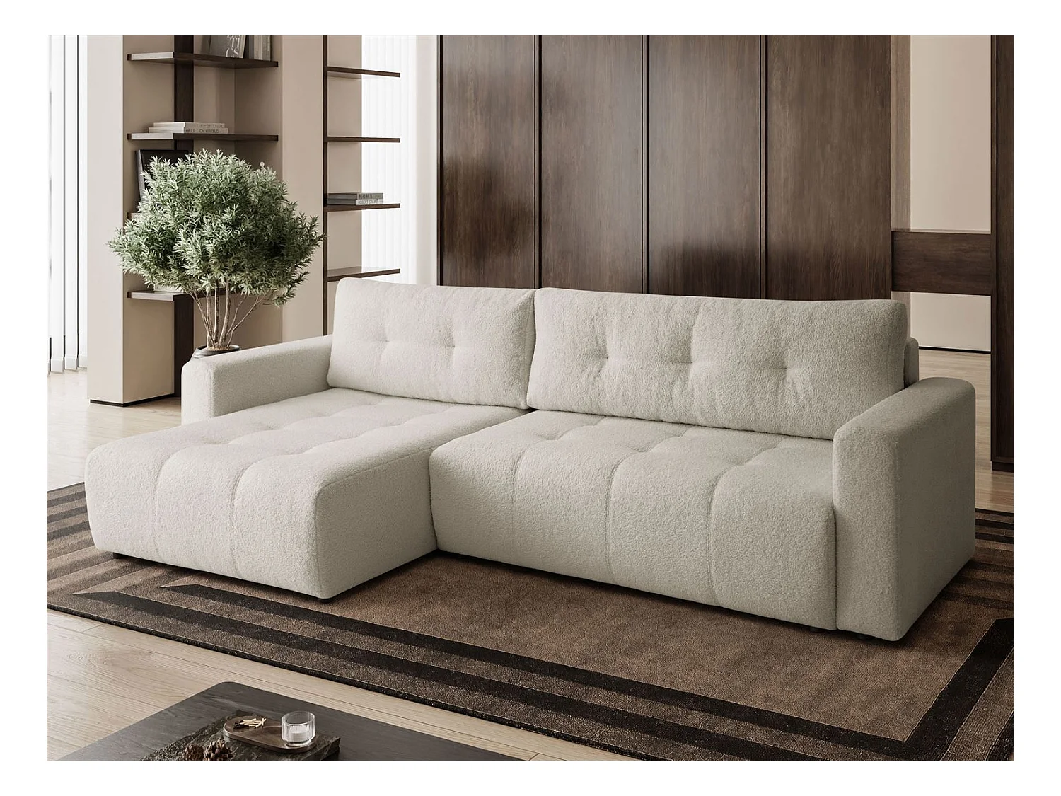 Canapé d'angle VIENNA - style, confort et fonctionnalité Écru Gauche