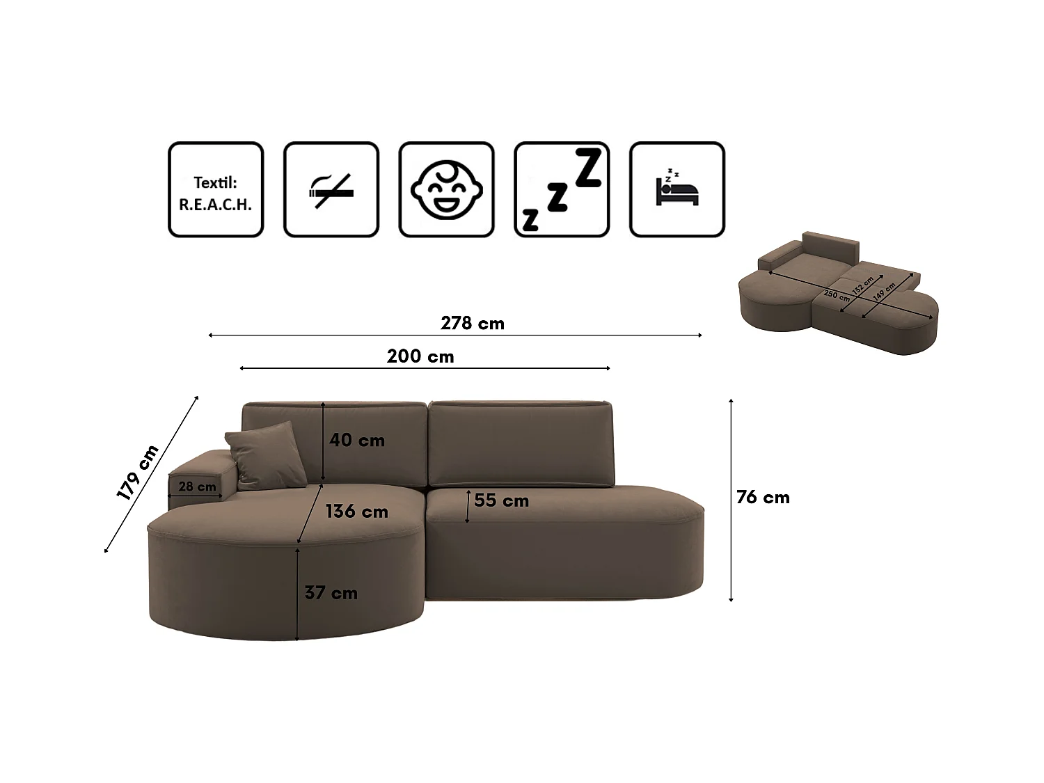 Canapé d'angle Modena Pro - confort et style dans un design moderne en tissu Salvador Dark Brown Left