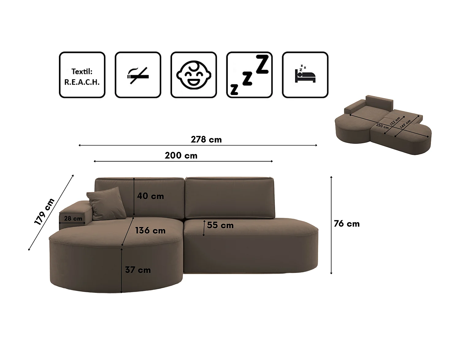 Canapé d'angle Modena Pro - confort et style dans un design moderne en tissu Salvador Dark Brown Left