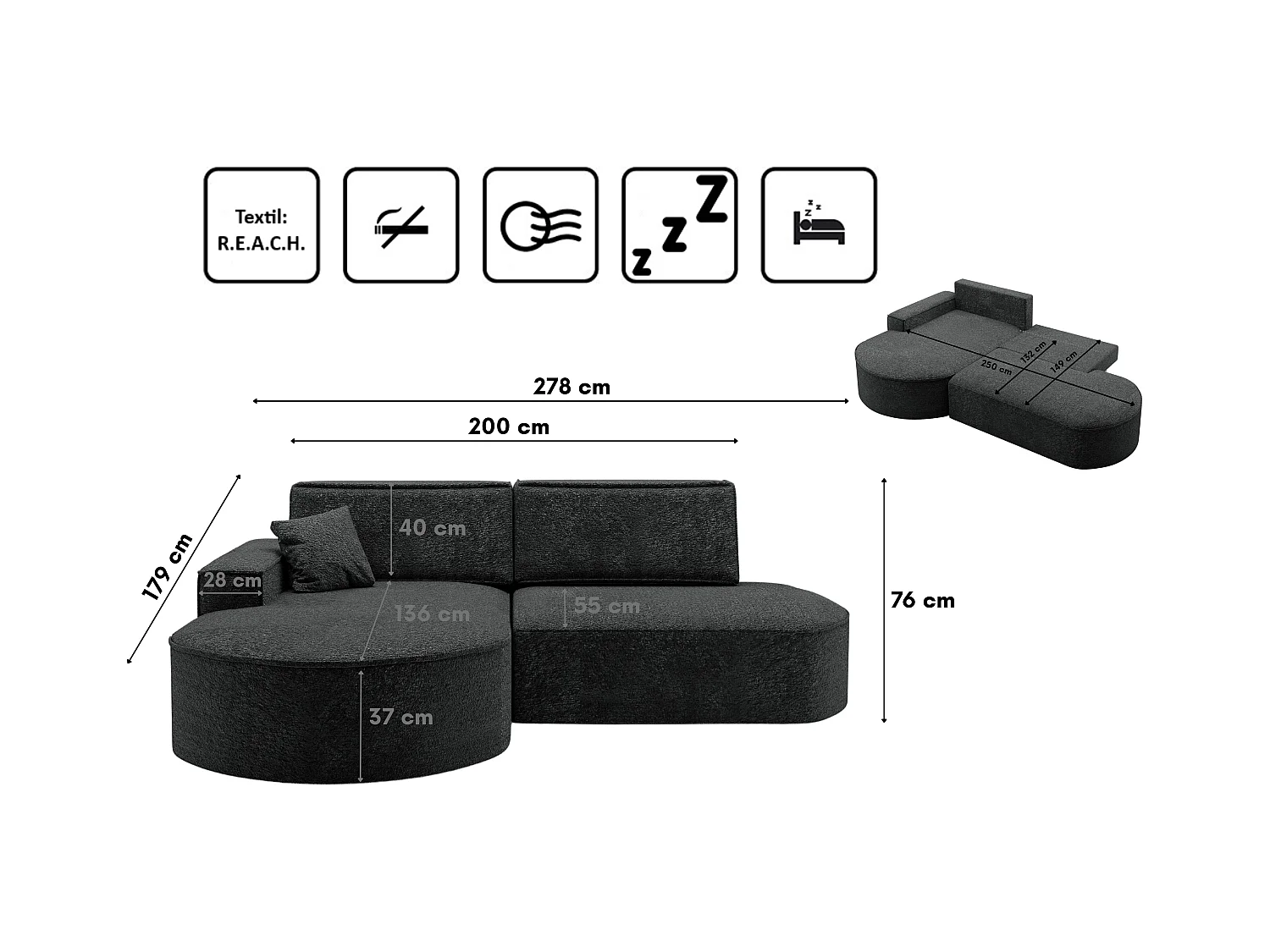 Canapé d'angle Modena Pro - confort et style dans un design moderne tissu Arena Graphite Gauche
