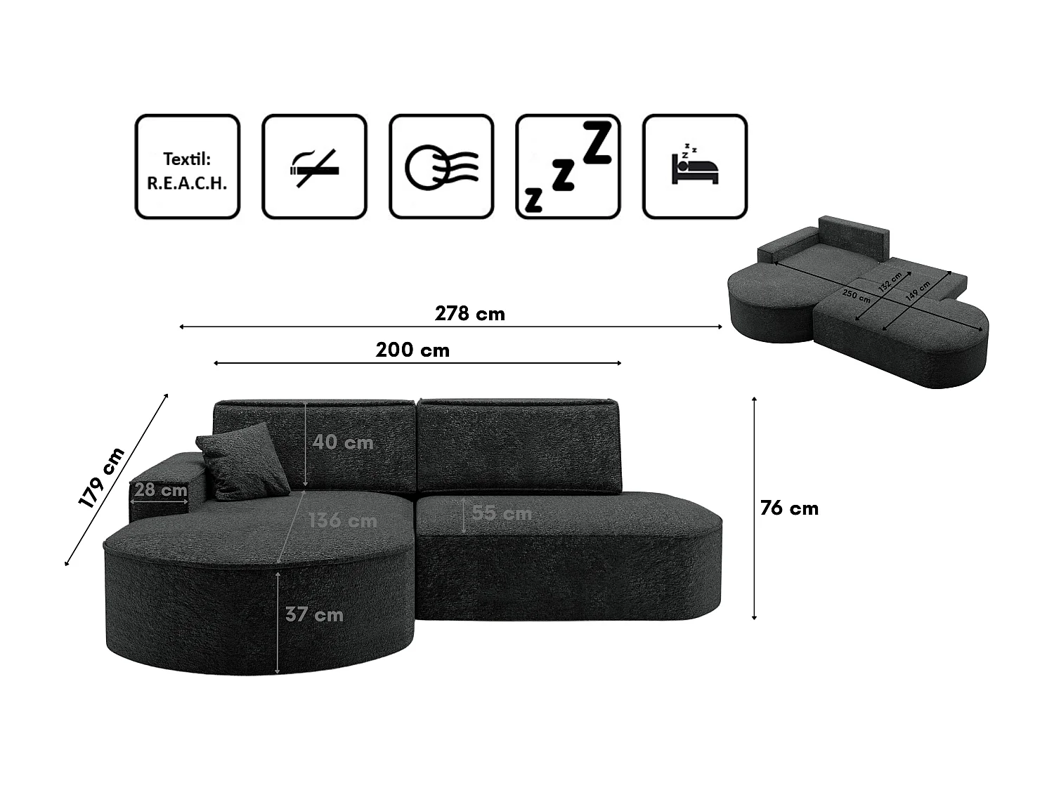 Canapé d'angle Modena Pro - confort et style dans un design moderne tissu Arena Graphite Gauche