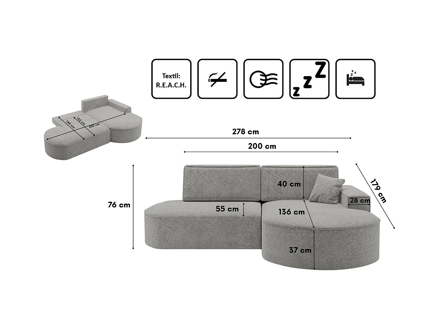 Canapé d'angle Modena Pro - confort et style dans un design moderne tissu Arena Grey Right
