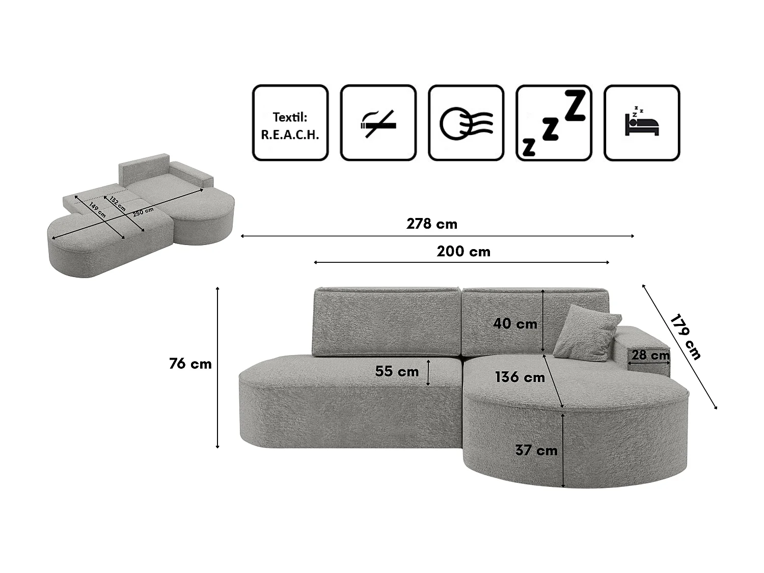 Canapé d'angle Modena Pro - confort et style dans un design moderne tissu Arena Grey Right