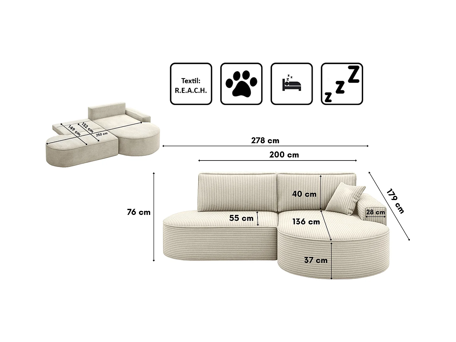 Ecksofa Modena Pro - Komfort und Stil in modernem Design stoff Poso Beige Rechts