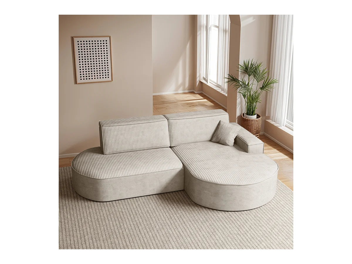 Canapé d'angle Modena Pro - Confort et style dans un tissu au design moderne Poso Beige Droite