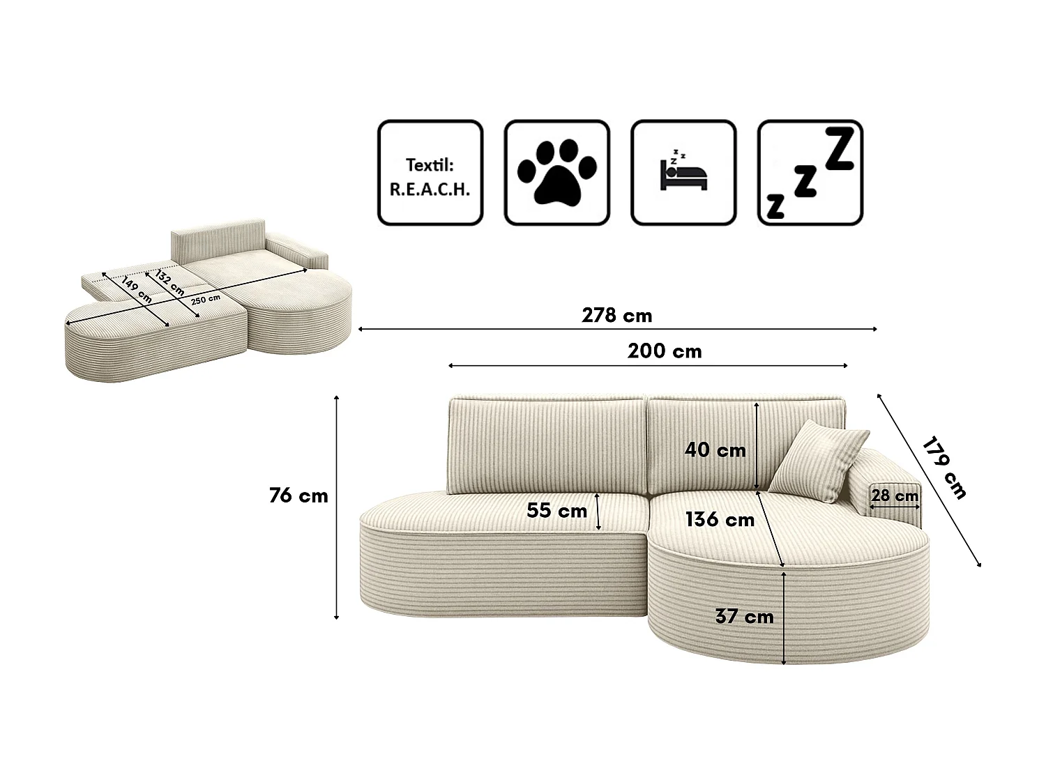 Canapé d'angle Modena Pro - Confort et style dans un tissu au design moderne Poso Beige Droite