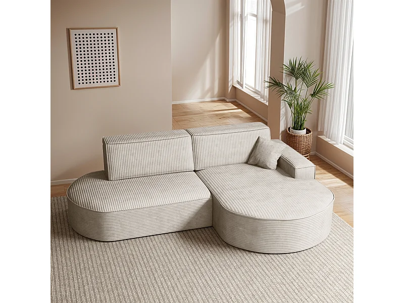 Canapé d'angle Modena Pro - Confort et style dans un tissu au design moderne Poso Beige Droite