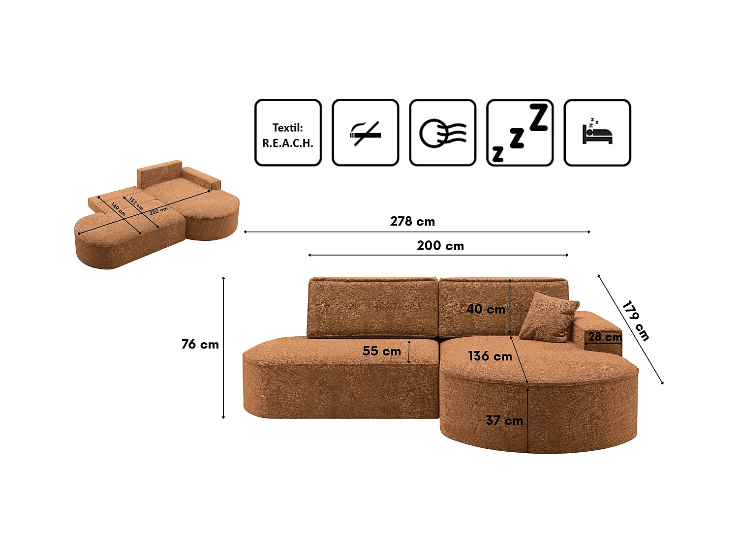 Ecksofa Modena Pro - Komfort und Stil in modernem Design stoff Arena Orange Rechts