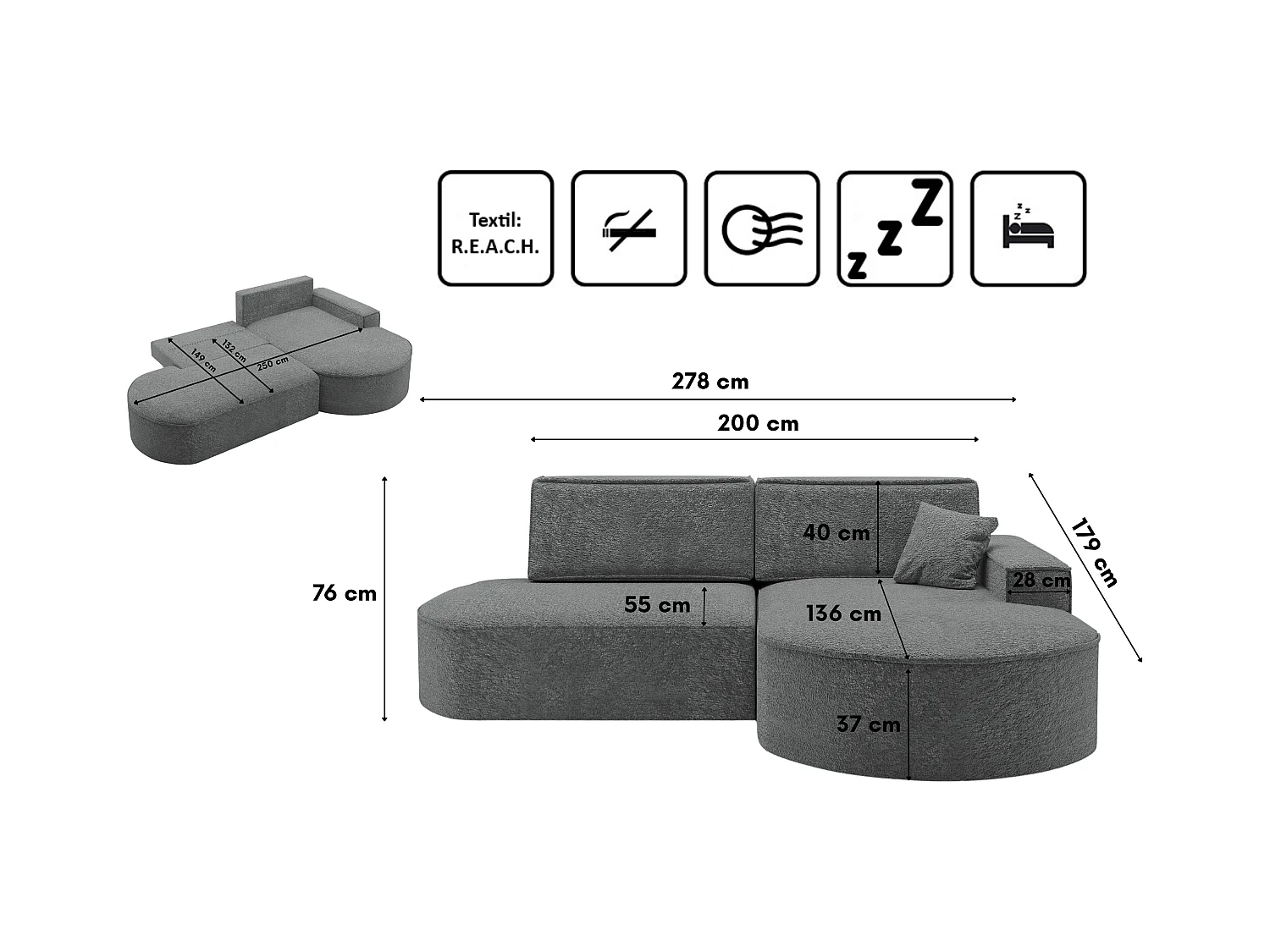Canapé d'angle Modena Pro - confort et style dans un design moderne tissu Arena Anthracite Droite