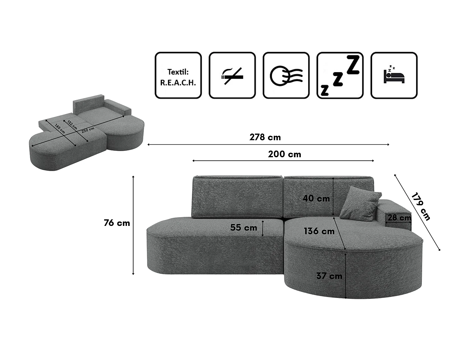 Canapé d'angle Modena Pro - confort et style dans un design moderne tissu Arena Anthracite Droite