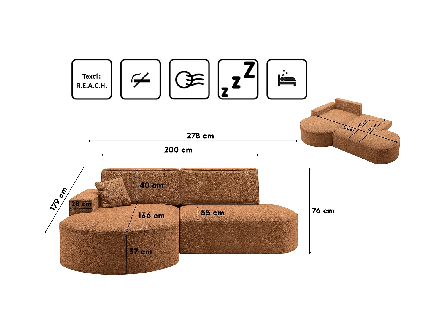 Canapé d'angle Modena Pro - confort et style dans un design moderne tissu Arena Orange Gauche