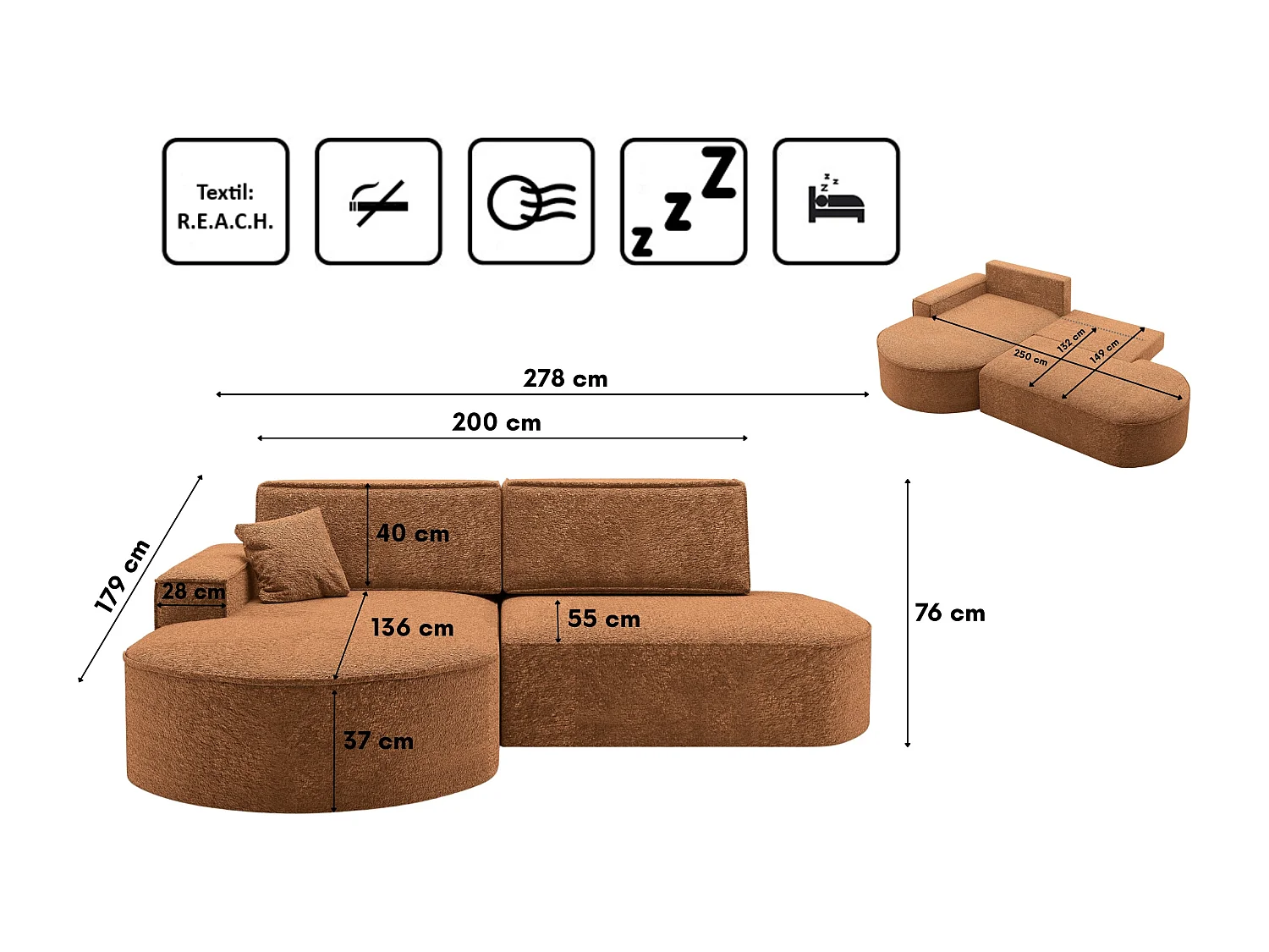 Canapé d'angle Modena Pro - confort et style dans un design moderne tissu Arena Orange Gauche