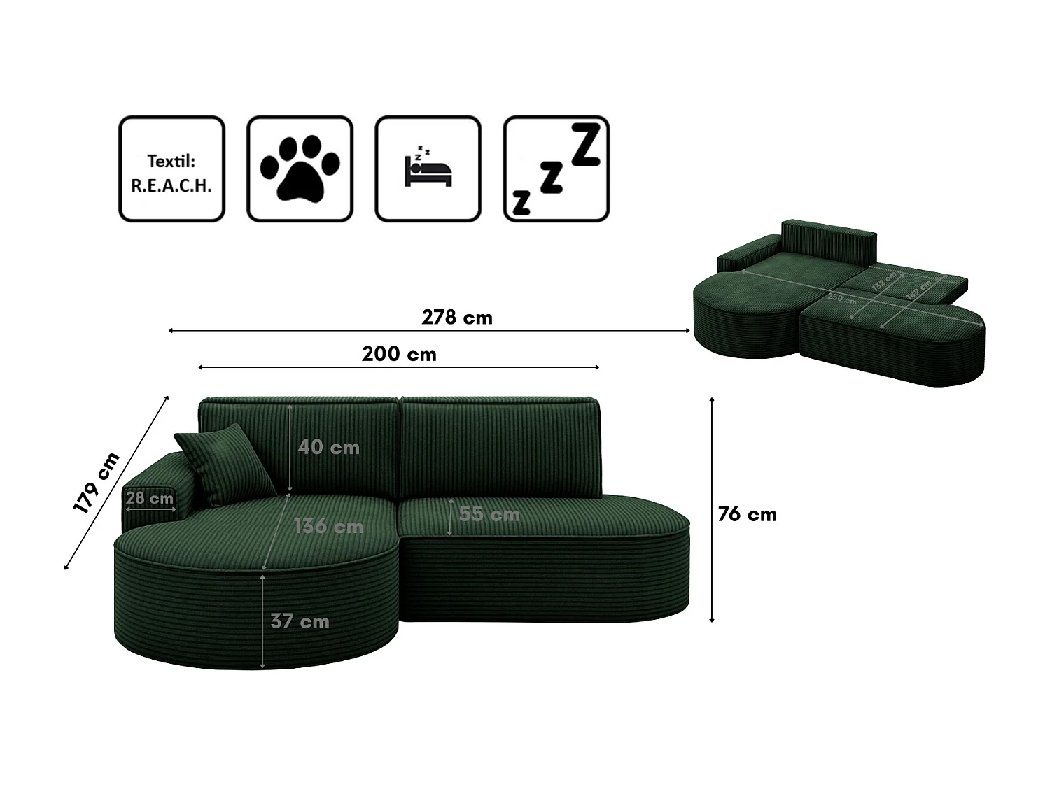 Canapé d'angle Modena Pro - confort et style dans un tissu au design moderne Poso Green Left