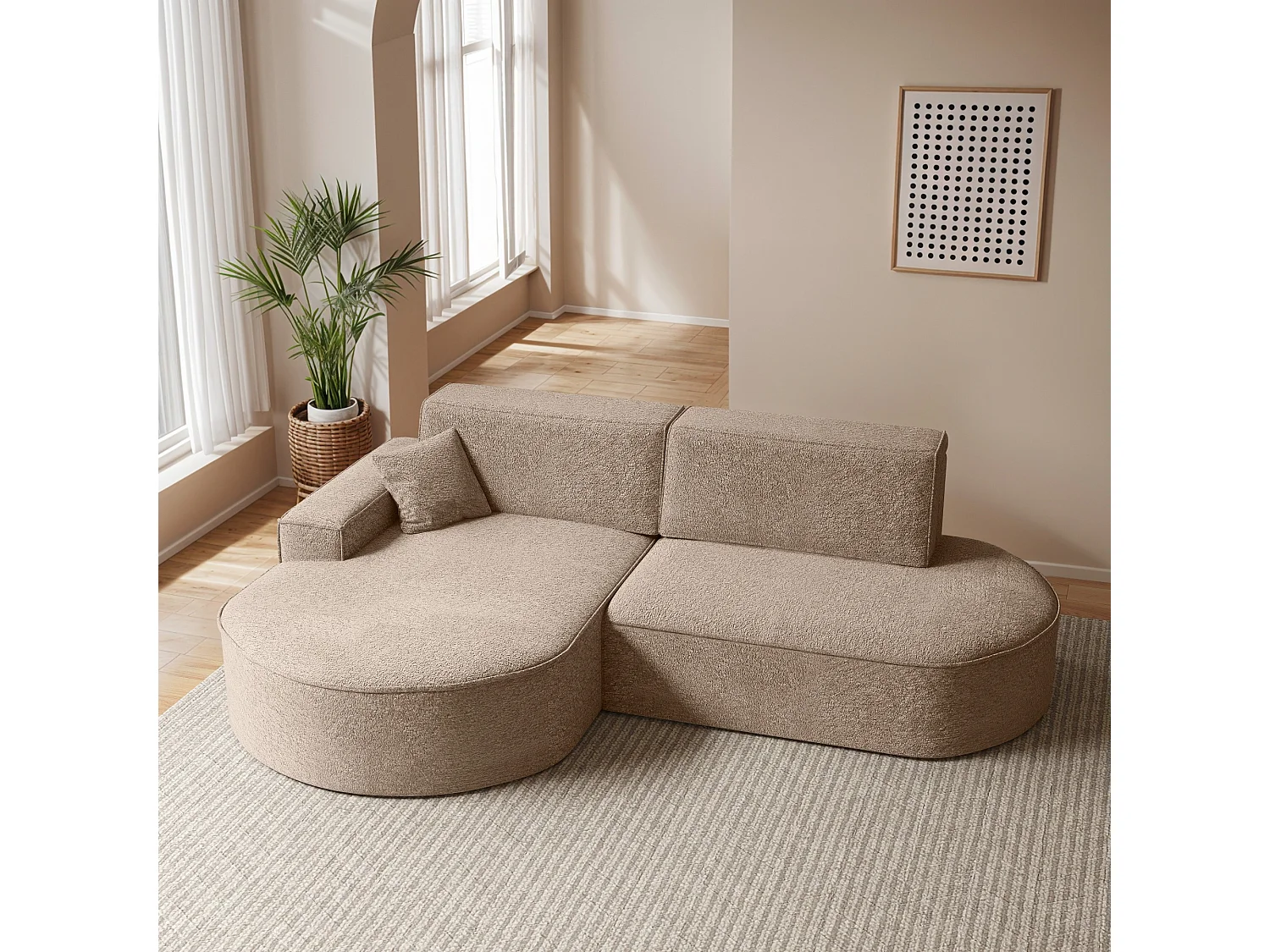 Canapé d'angle Modena Pro - confort et style dans un design moderne tissu Arena Dark Beige Left