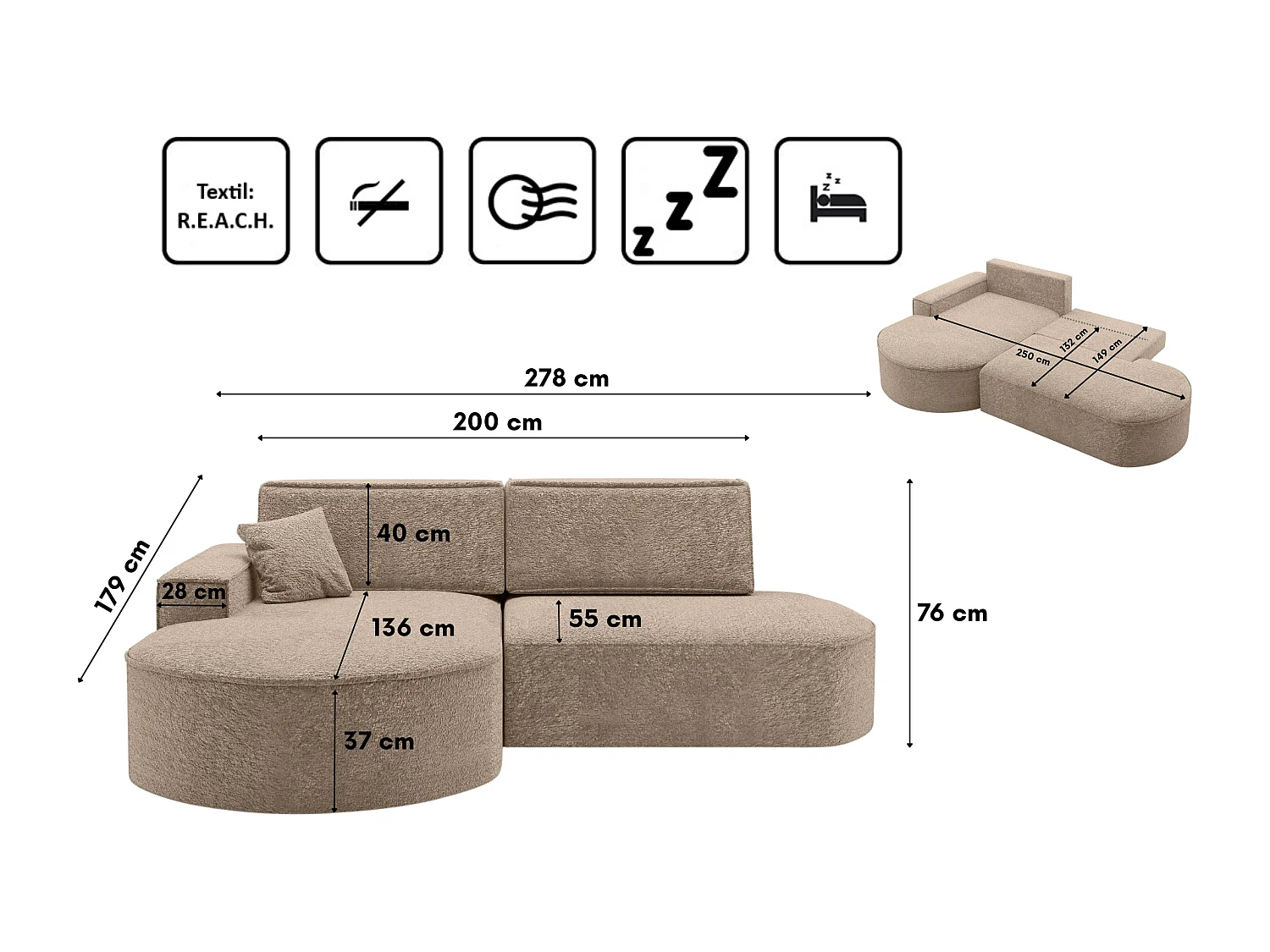 Canapé d'angle Modena Pro - confort et style dans un design moderne tissu Arena Dark Beige Left