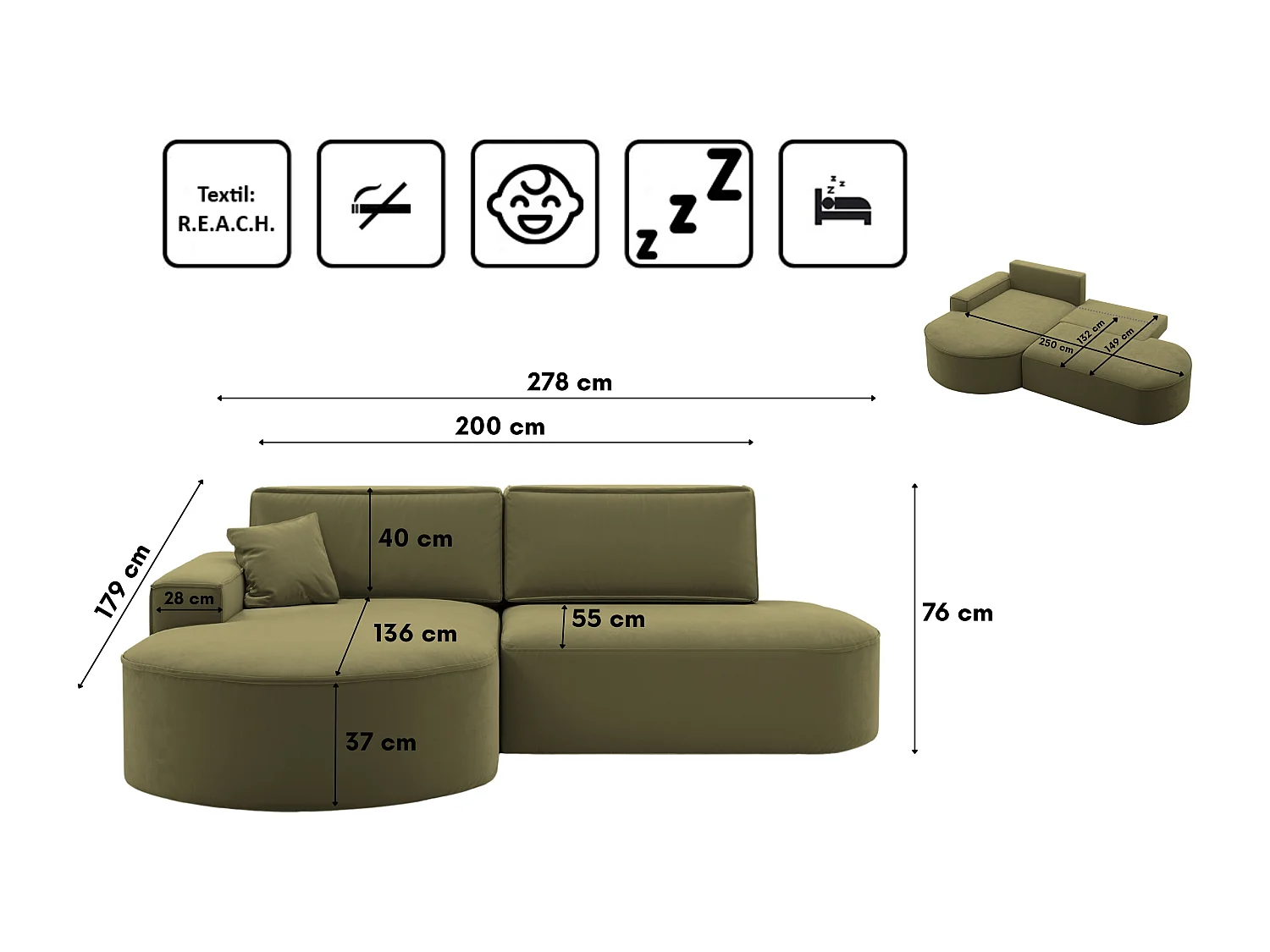 Canapé d'angle Modena Pro - confort et style dans un design moderne en tissu Salvador Olive Left