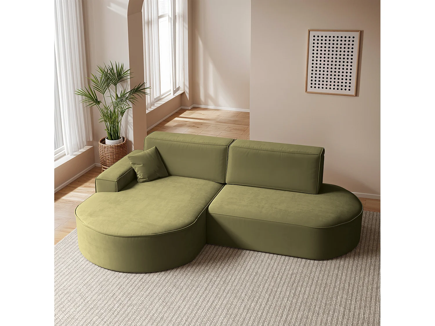 Canapé d'angle Modena Pro - confort et style dans un design moderne en tissu Salvador Olive Left