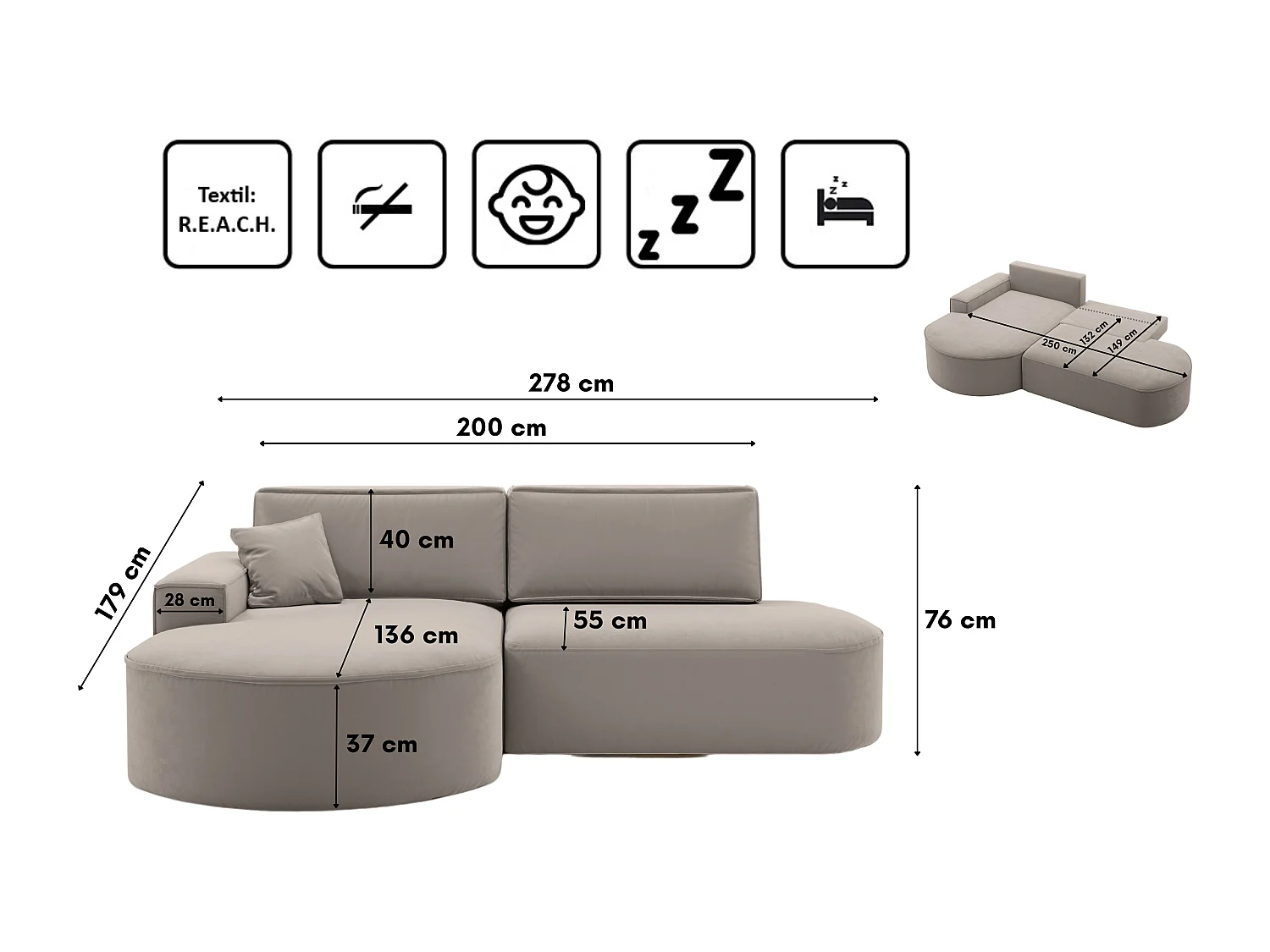 Ecksofa Modena Pro - Komfort und Stil in modernem Design stoff Salvador Hellbeige Links