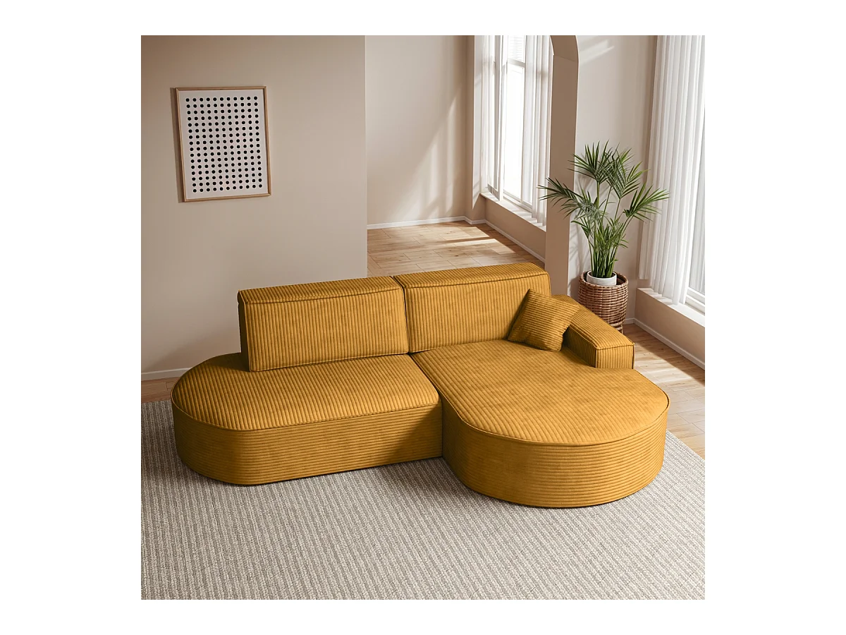 Canapé d'angle Modena Pro - Confort et style dans un design moderne tissu Poso couleur moutarde Droite