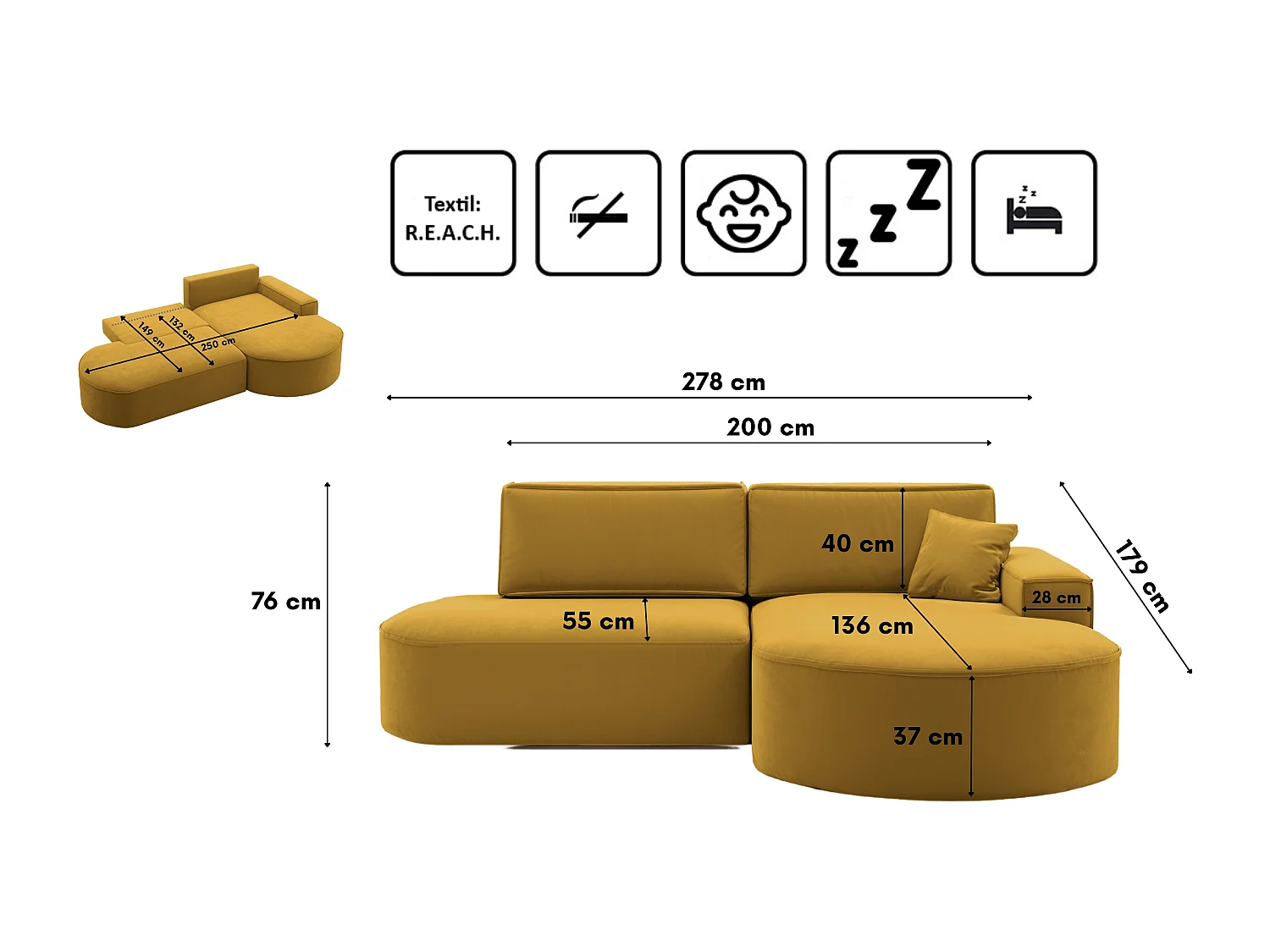 Canapé d'angle Modena Pro - Confort et style dans un tissu au design moderne Salvador Jaune Droite