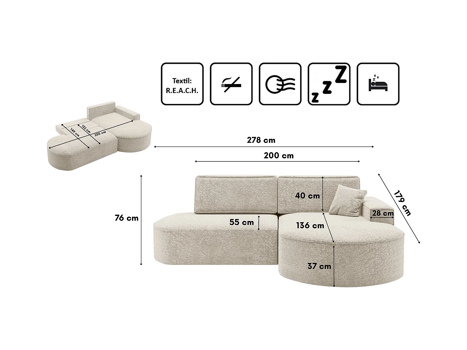 Canapé d'angle Modena Pro - confort et style dans un design moderne tissu Arena Ecru Droite