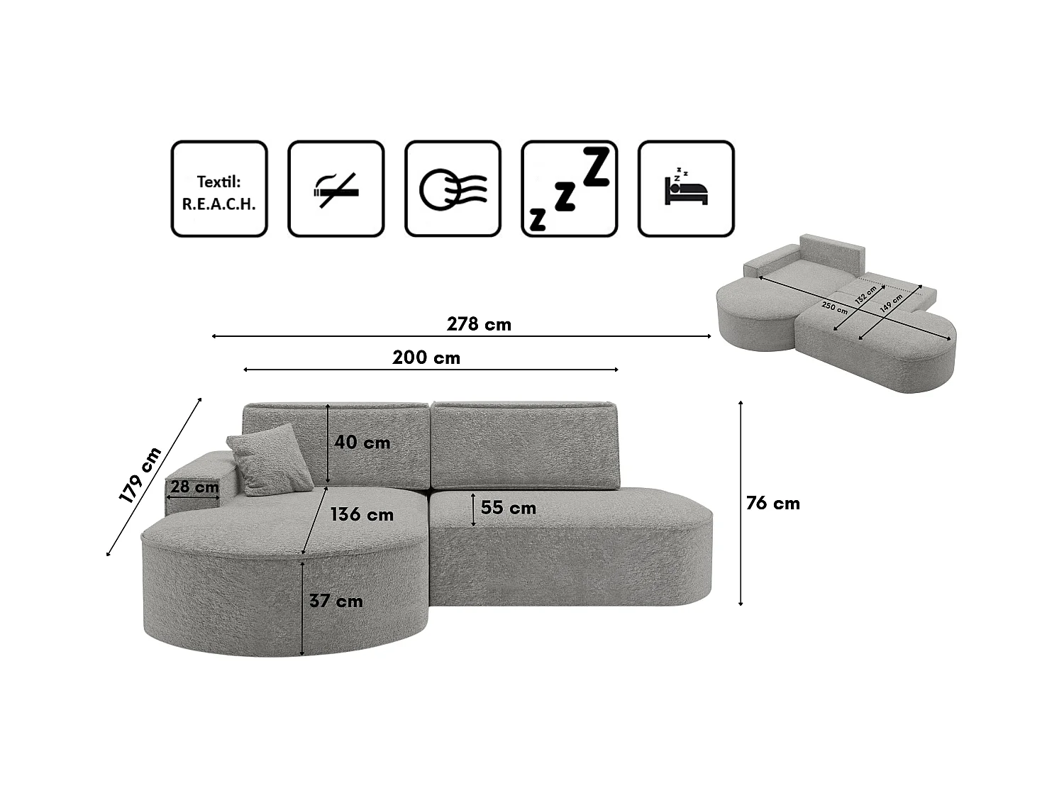Canapé d'angle Modena Pro - confort et style dans un design moderne tissu Arena Grey Left