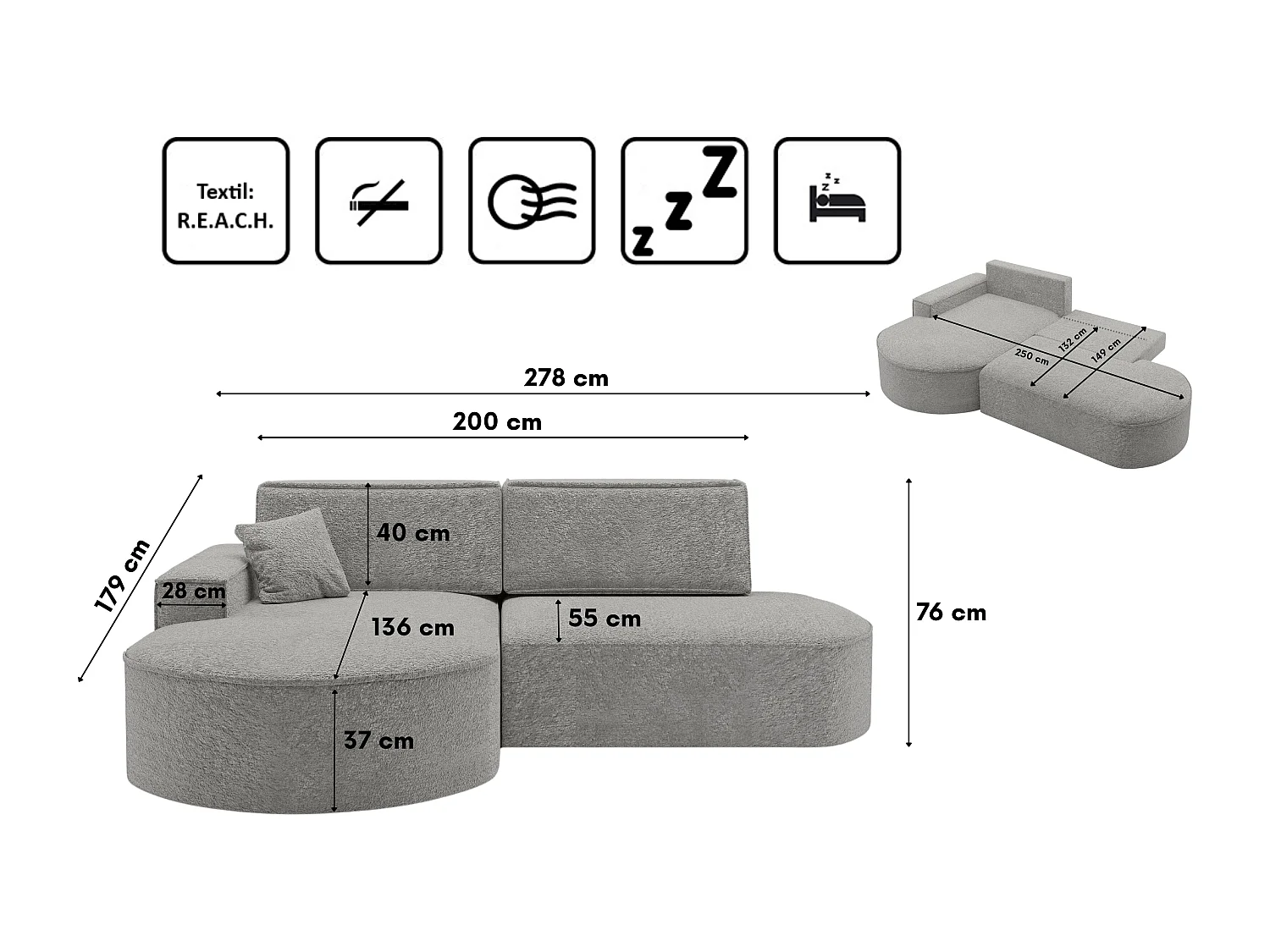 Canapé d'angle Modena Pro - confort et style dans un design moderne tissu Arena Grey Left