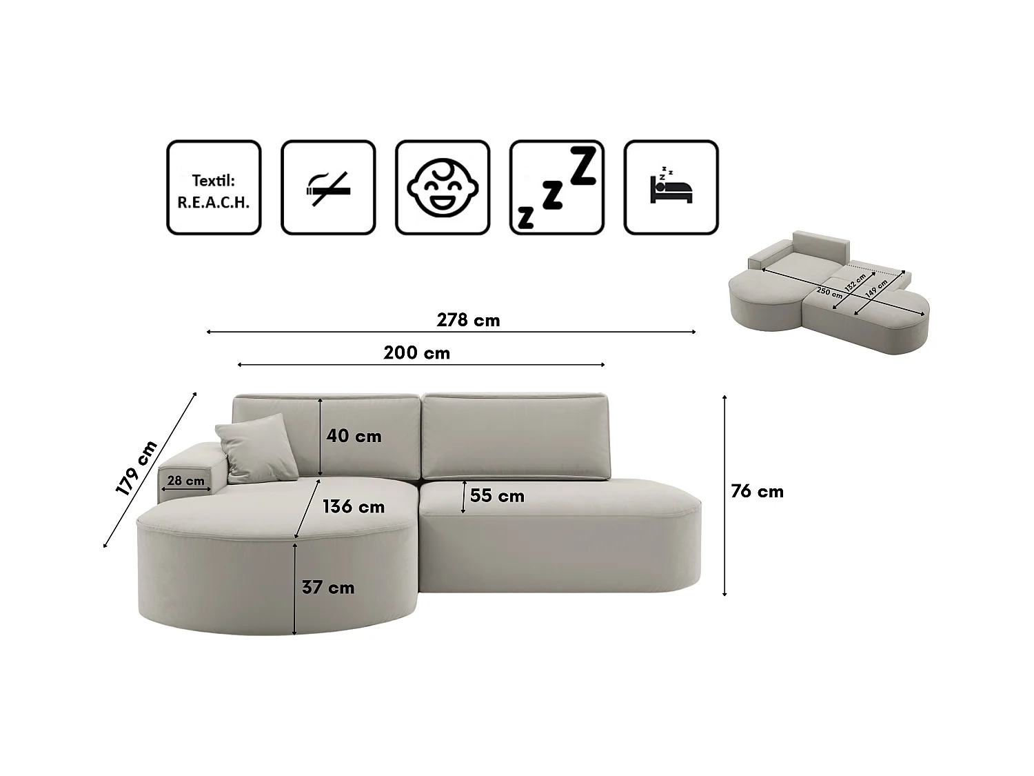 Canapé d'angle Modena Pro - confort et style dans un design moderne tissu Salvador Light Grey Left