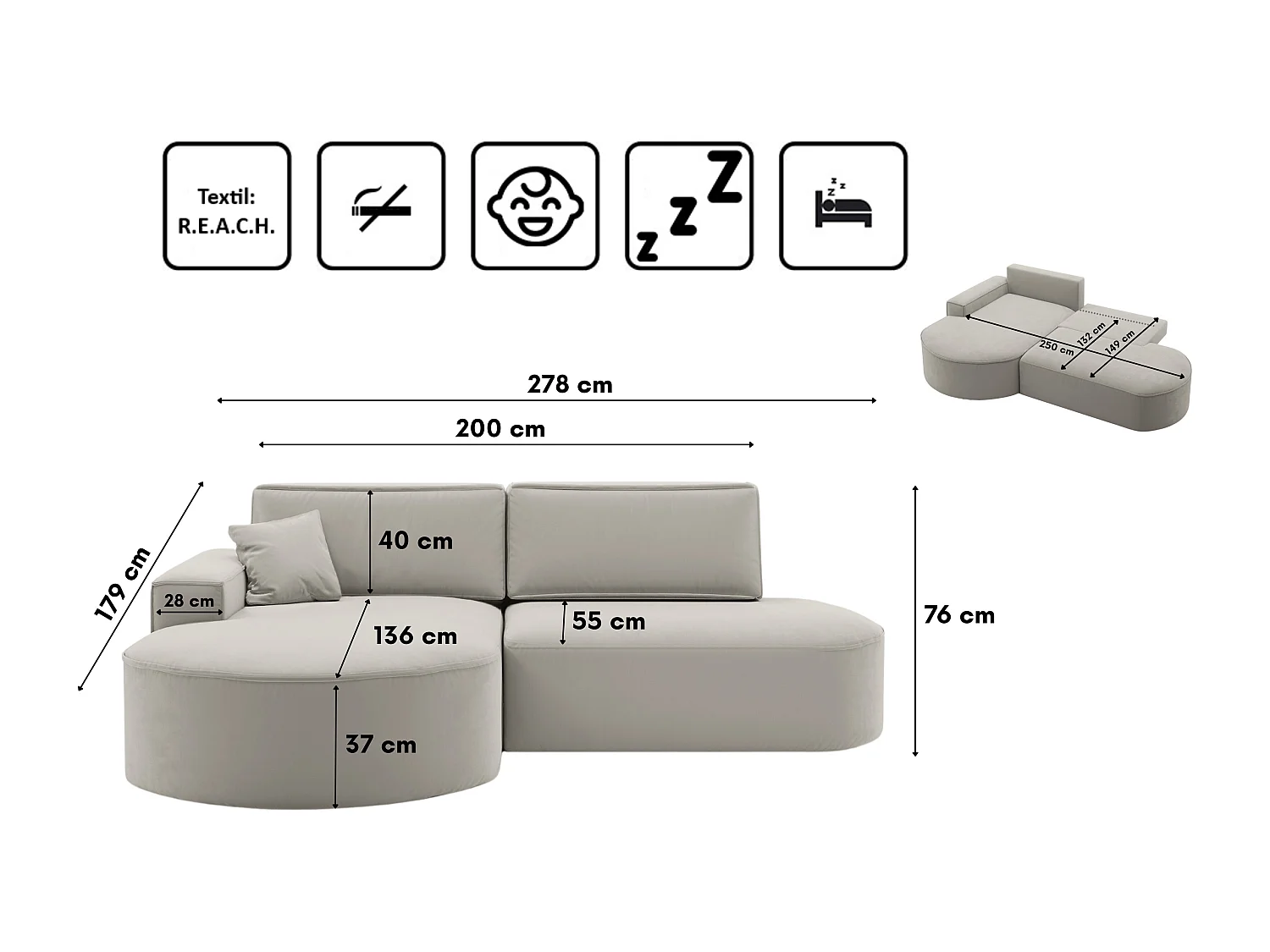 Canapé d'angle Modena Pro - confort et style dans un design moderne tissu Salvador Light Grey Left
