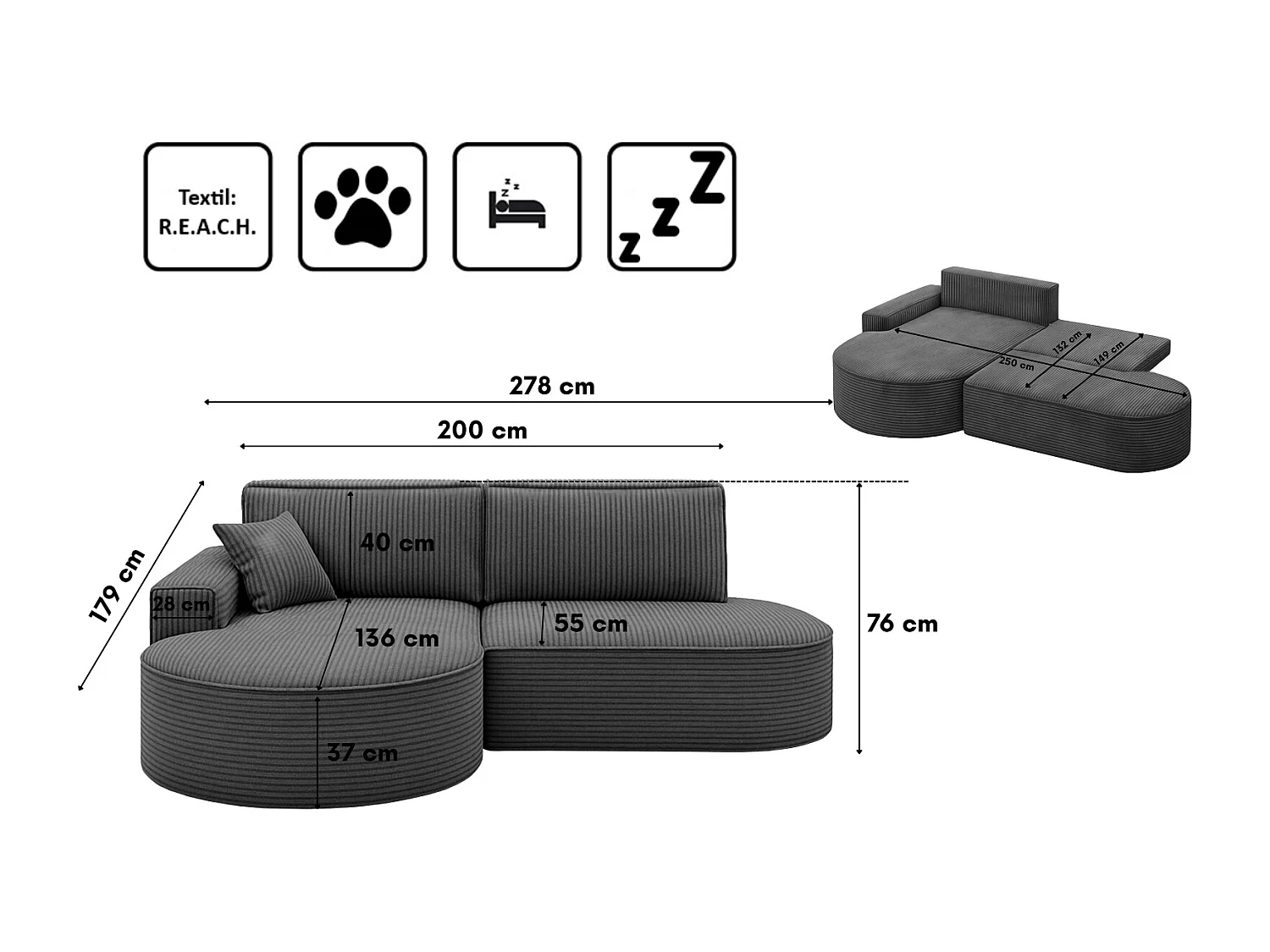 Ecksofa Modena Pro - Komfort und Stil in modernem Design stoff Poso Graphit Links