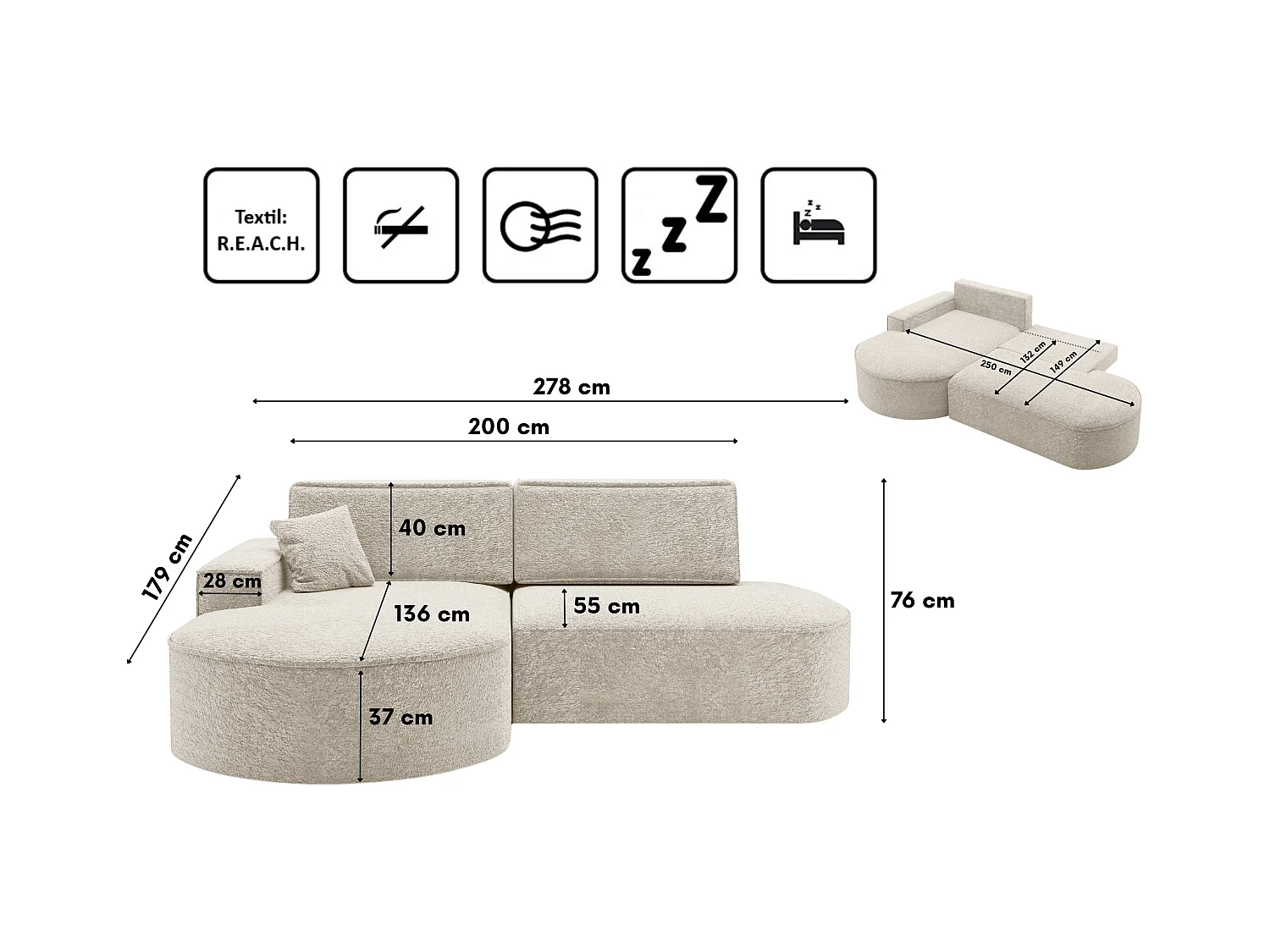 Canapé d'angle Modena Pro - confort et style dans un design moderne tissu Arena Ecru Gauche