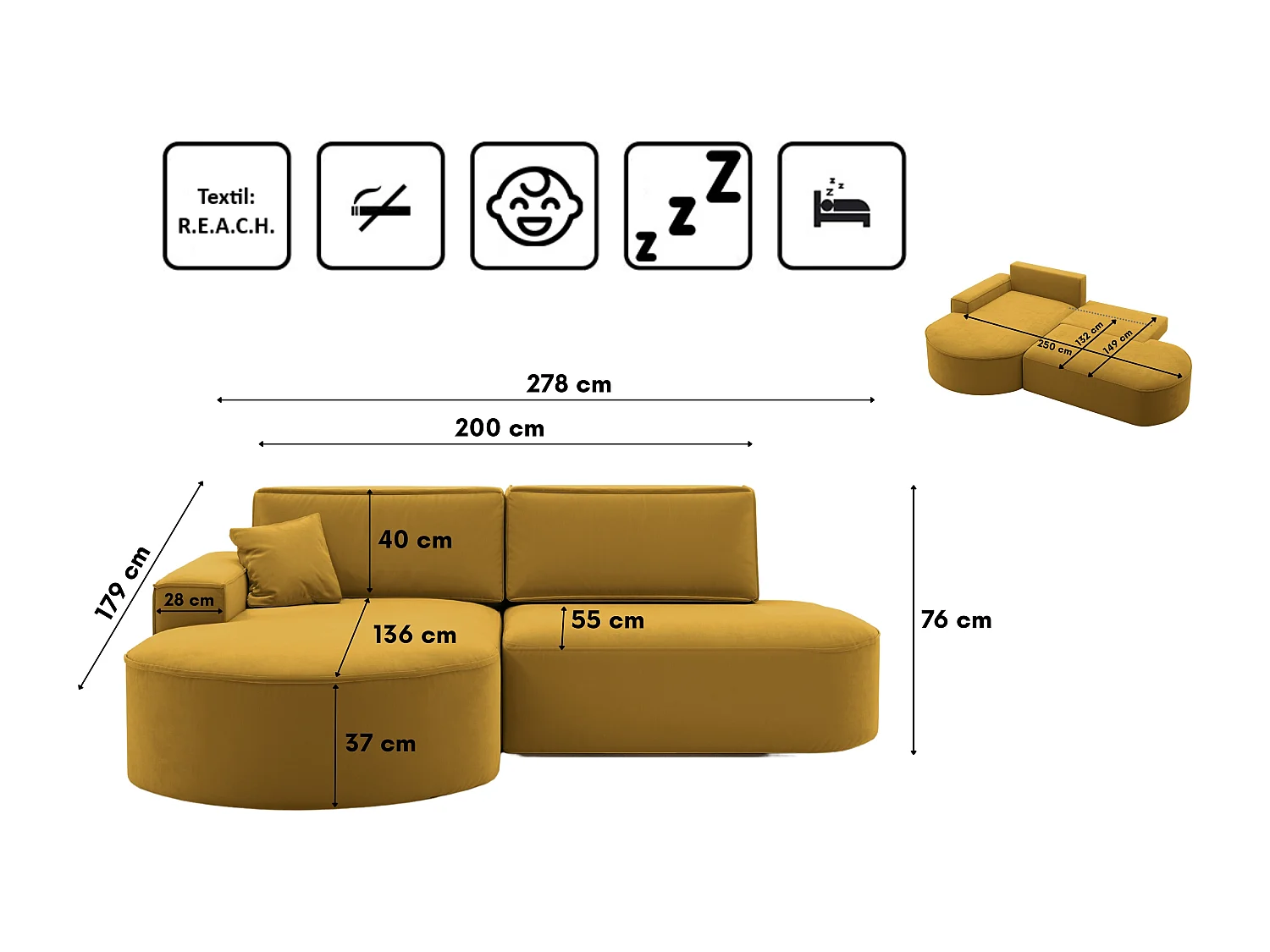 Canapé d'angle Modena Pro - confort et style dans un tissu design moderne Salvador Jaune Gauche
